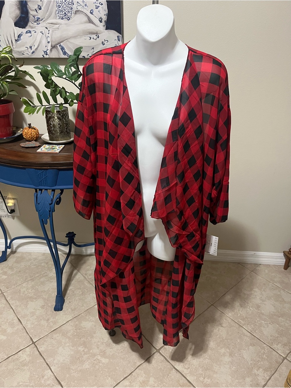 NWT LuLaRoe Shirley buffalo plaid kimono Duster Cardigan Coverup L